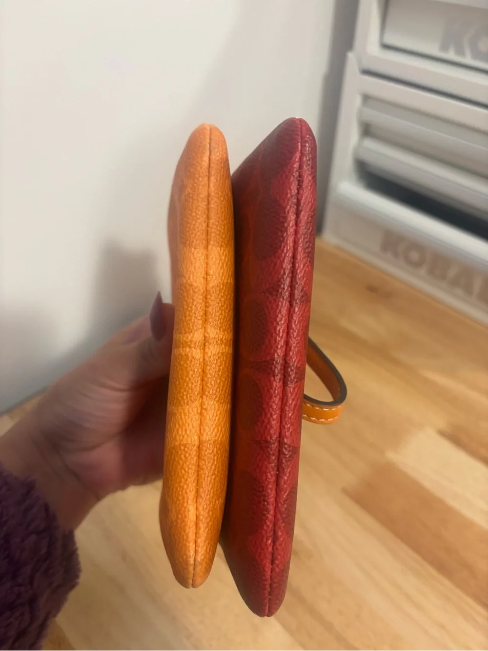 Coach Signature Double Wristlet Pouches — Orange & Red